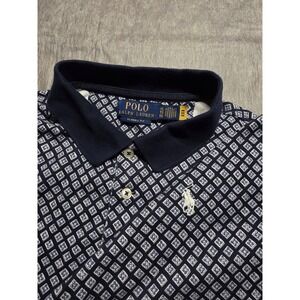 Polo Ralph Lauren Geometric Floral Blue Polo Shirt Classic Fit Size Large
